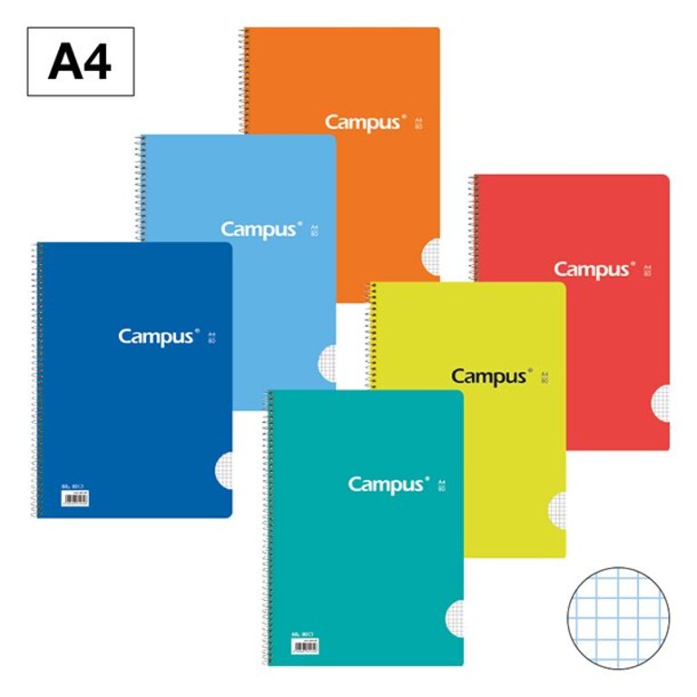 BLOC ESPIRAL CAMPUS A4 TAPA BÁSICA 80 HOJAS 60 GRAMOS CUADRÍCULA 4MM