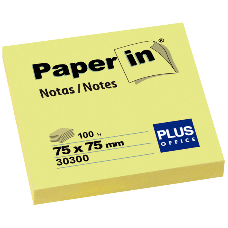 BLOC NOTAS ADHESIVAS PAPER IN PLUS OFFICE 75MMX75MM AMARILLAS 100 HOJAS