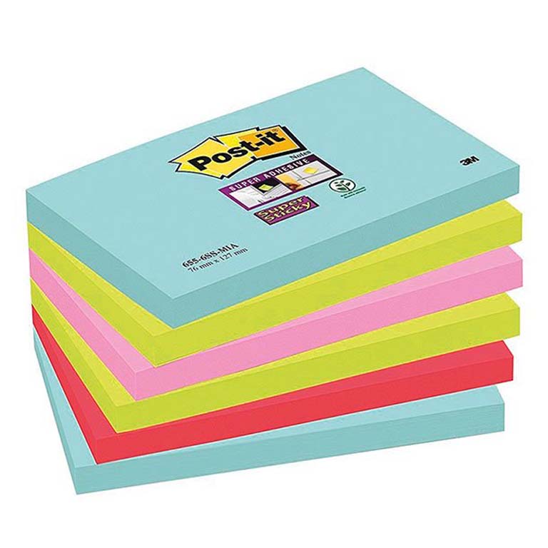 BLOC NOTAS ADHESIVAS QUITA Y PON POST-IT 76MMX127MM MIAMI 540 HOJAS