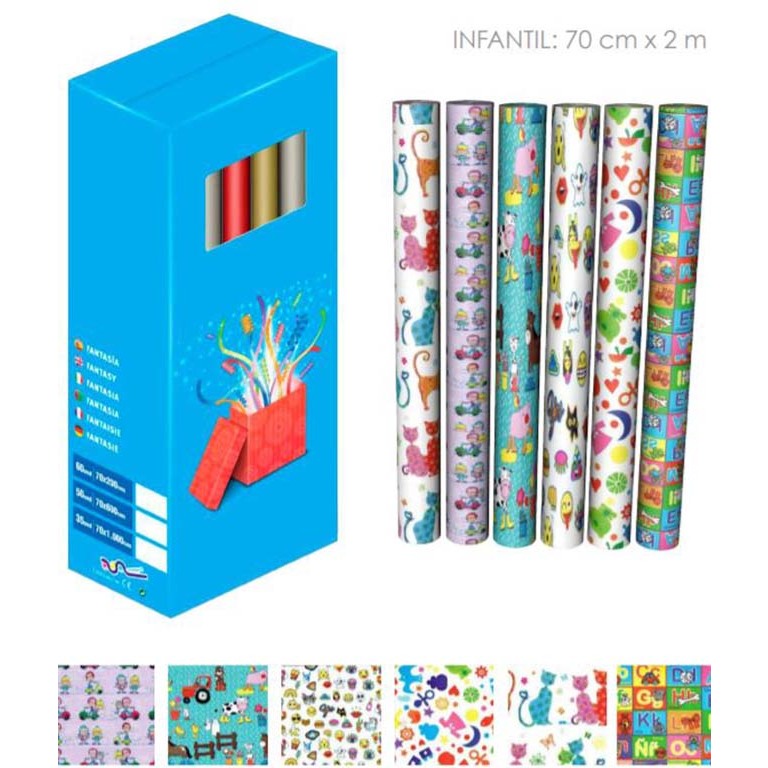 PAPEL REGALO 70X200 INFANTIL EXPOSITOR 60 UNIDADES