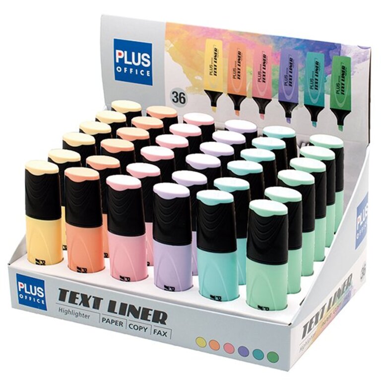 ROTULADOR FLUORESCENTE PLUS OFFICE TEXTLINER 3.2 PASTEL EXPOSITOR 36 UD.
