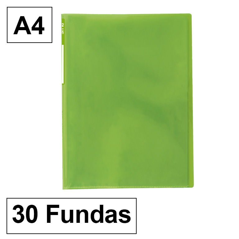 CARPETA PLUS OFFICE POLIPROPILENO SEMI RIGIDO 30 FUNDAS TRANSPARENTES POLIPROPILENO A4 COLOR VERDE