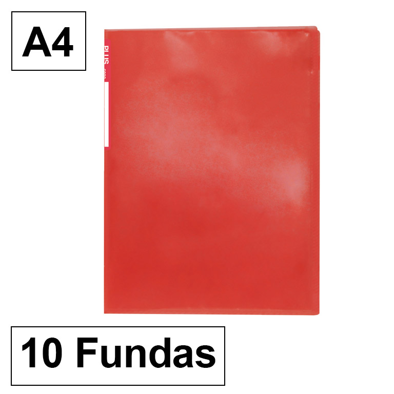 CARPETA PLUS OFFICE POLIPROPILENO SEMI RIGIDO 10 FUNDAS TRANSPARENTES POLIPROPILENO A4 COLOR ROJO